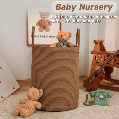 JMvicyroam Large Woven Laundry Basket - 60L Cotton Rope Storage Bin for Blankets, Toys & Clothes | Golden Jute