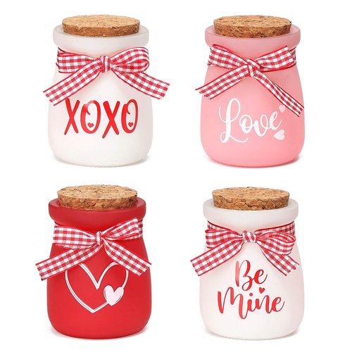 4 Pcs Valentines Day Tiered Tray Decor, Mini Mason Jars for Valentines Table Decor, Valentines Gift for Women, Small Valentines Day Decorations for Home, Office, Tiered Tray, Desk, Shelves