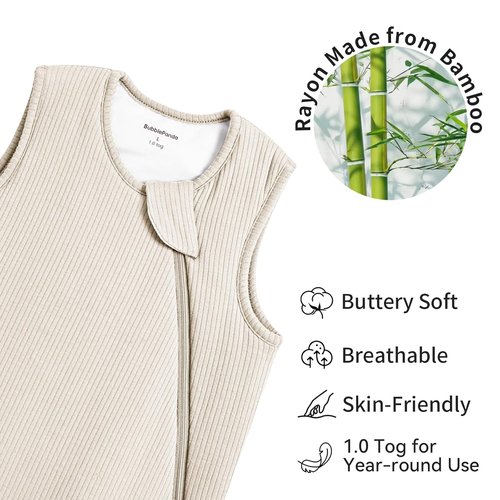 BubblePanda Bamboo Sleep Sack - Supersoft 1.0 Tog Breathable Wearable Blanket for 6-12 Months Babies