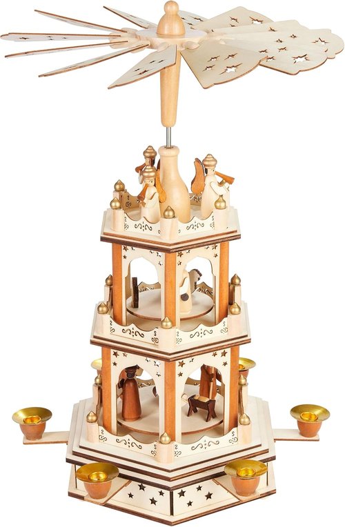 BRUBAKER Christmas Pyramid - 3-Tier Rotating Wooden Candle Holder - 18 Inch Hand-Painted Decoration - Brown