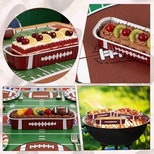 PAJIXANTHIC 100Pcs Mini Loaf Pans with Lids,6.8oz Rectangular Aluminum Foil Baking Pans Disposable Mini Cake Pans,Football