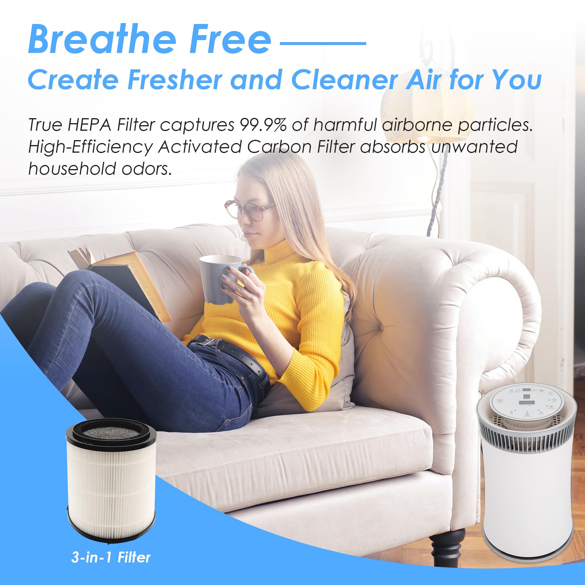 Flintar Replacement Filter, Compatible with SilverOnyx 5-Speed Air Purifier KJ150F-C02, 3-in-1 H13 Grade Filtration, For Large Room 500 sq ft, 2-Pack