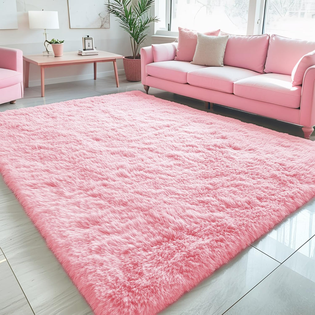 OLANLY 5x7 Large Area Rug - Soft Fluffy Shaggy Indoor Carpet for Living Room & Bedroom | Pink Home Decor