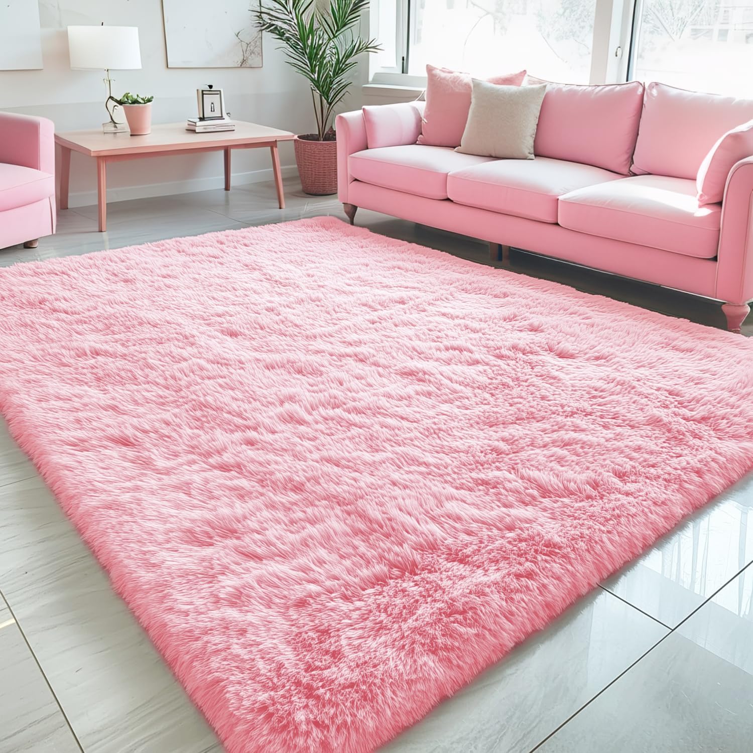 OLANLY 5x7 Large Area Rug - Soft Fluffy Shaggy Indoor Carpet for Living Room & Bedroom | Pink Home Decor