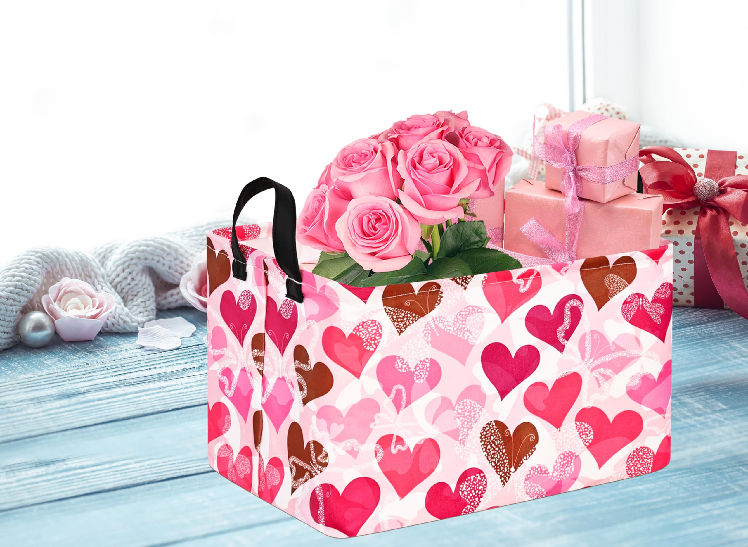 DUYIY Toys Storage Basket Home Shelf Basket Organizer Box Clothes Laundry Hamper Nursery Basket Laundry Baskets with Handles for Kids Heart Pattern