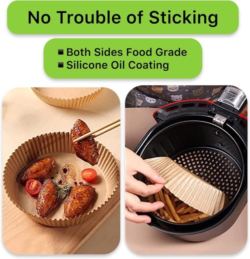 Air Fryer Liners | 100PCS Unbleached Non-Stick Parchment Paper for 2-5 Qt Air Fryers - 6.3 Inch