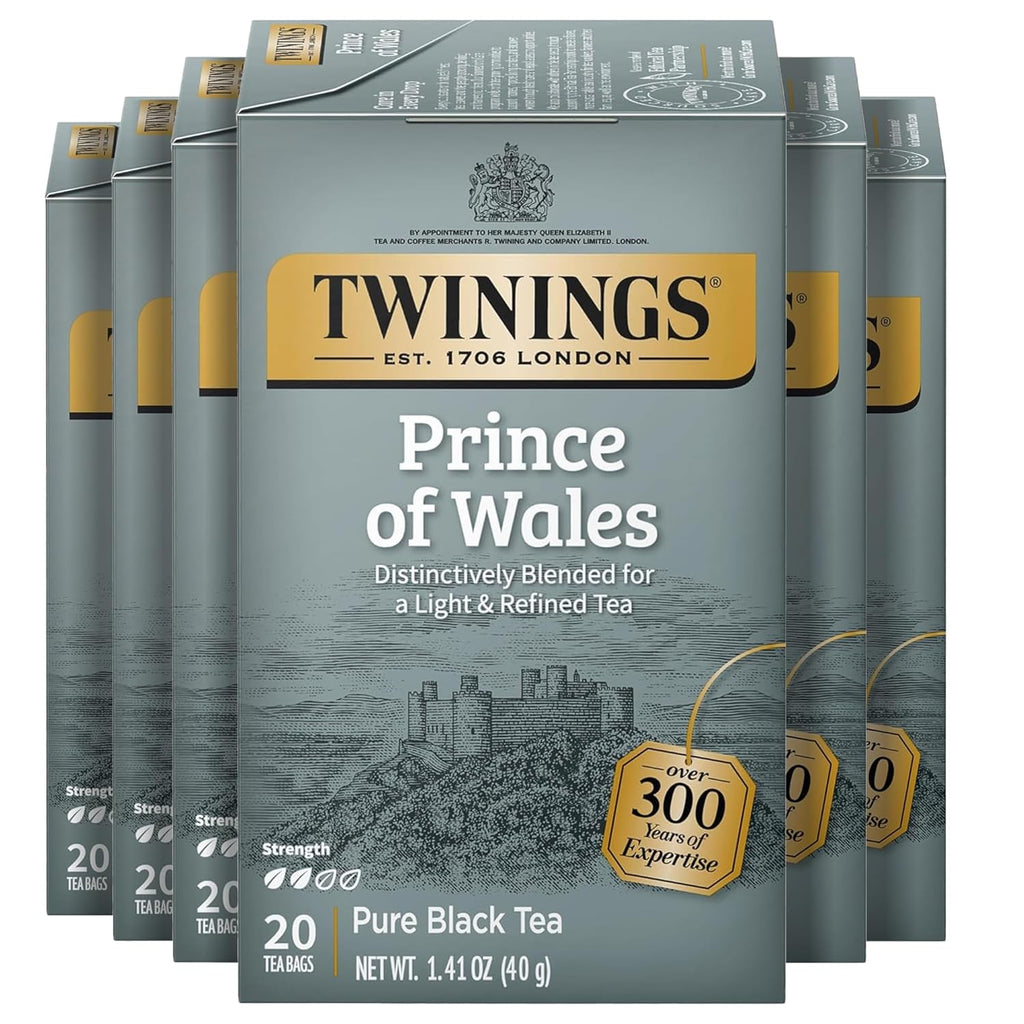 Twinings Prince of Wales Black Tea - Velvety Smooth & Mild - 20 Individually Wrapped Bags (Pack of 6)