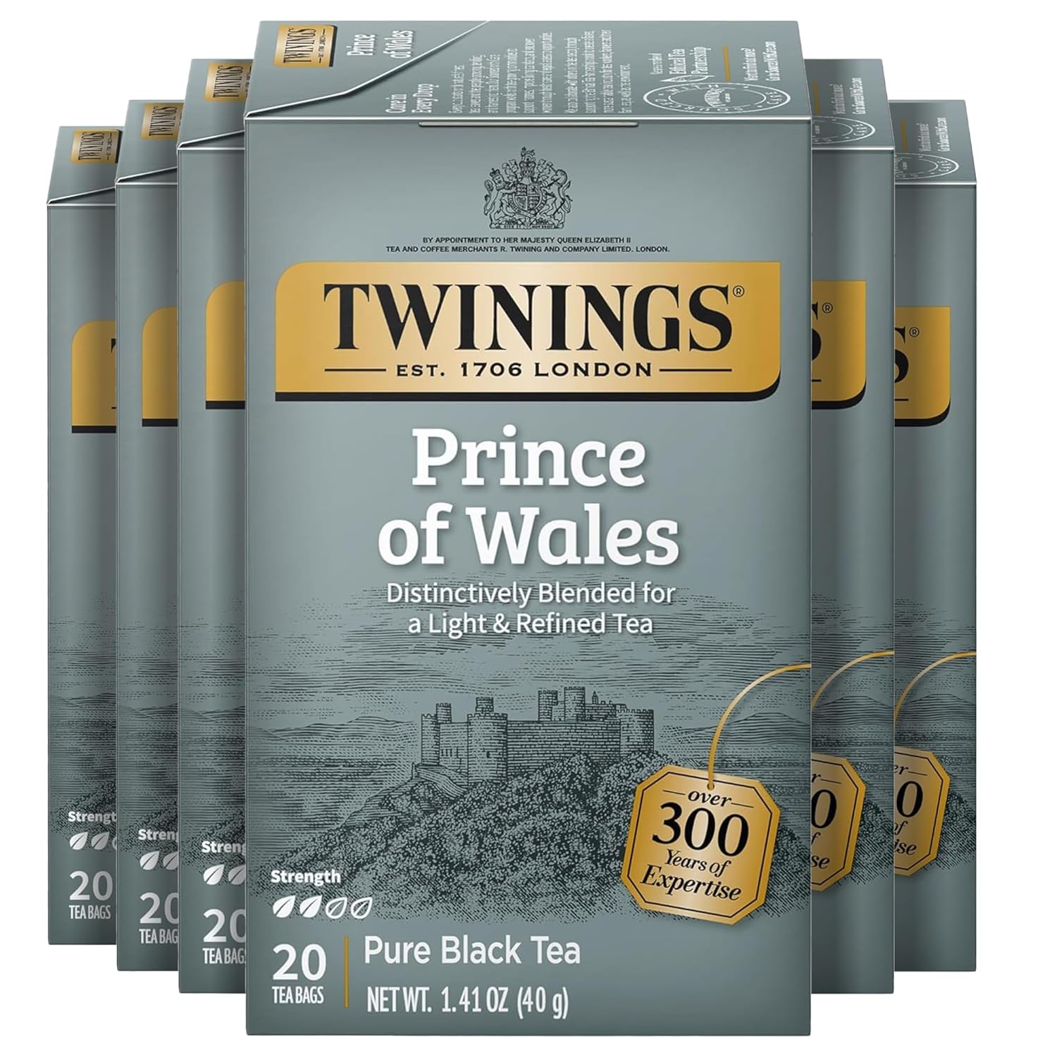 Twinings Prince of Wales Black Tea - Velvety Smooth & Mild - 20 Individually Wrapped Bags (Pack of 6)