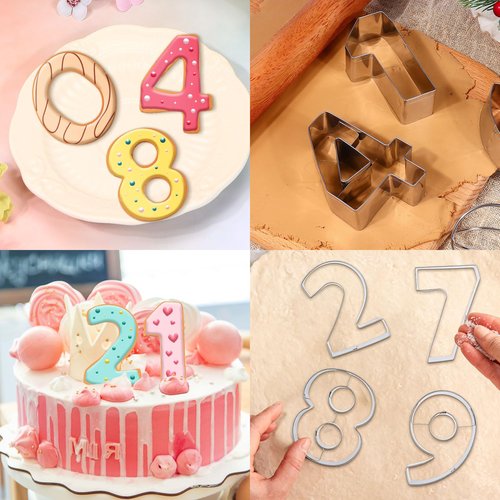 9 PCS Number Cookie Cutters Set, 3 Inches 0-8(6 Reverses to 9) Stainless Steel Cookie Cutters, Numbers Shaped Cake Decorating Tools for Home Baking, Party Favors (Number)