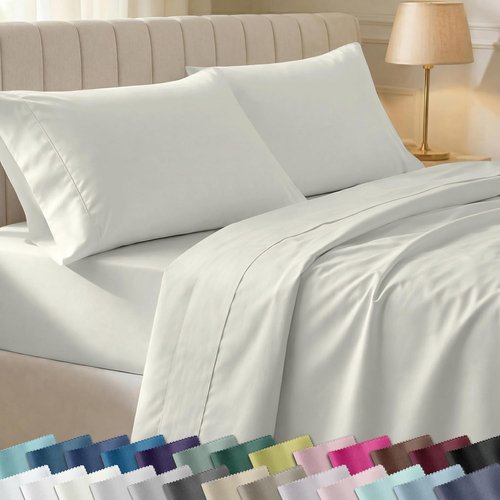 California Design Den Queen Size Sheet Set - 6-Pc 400 Thread Count 100% Cotton, Deep Pocket - Ivory