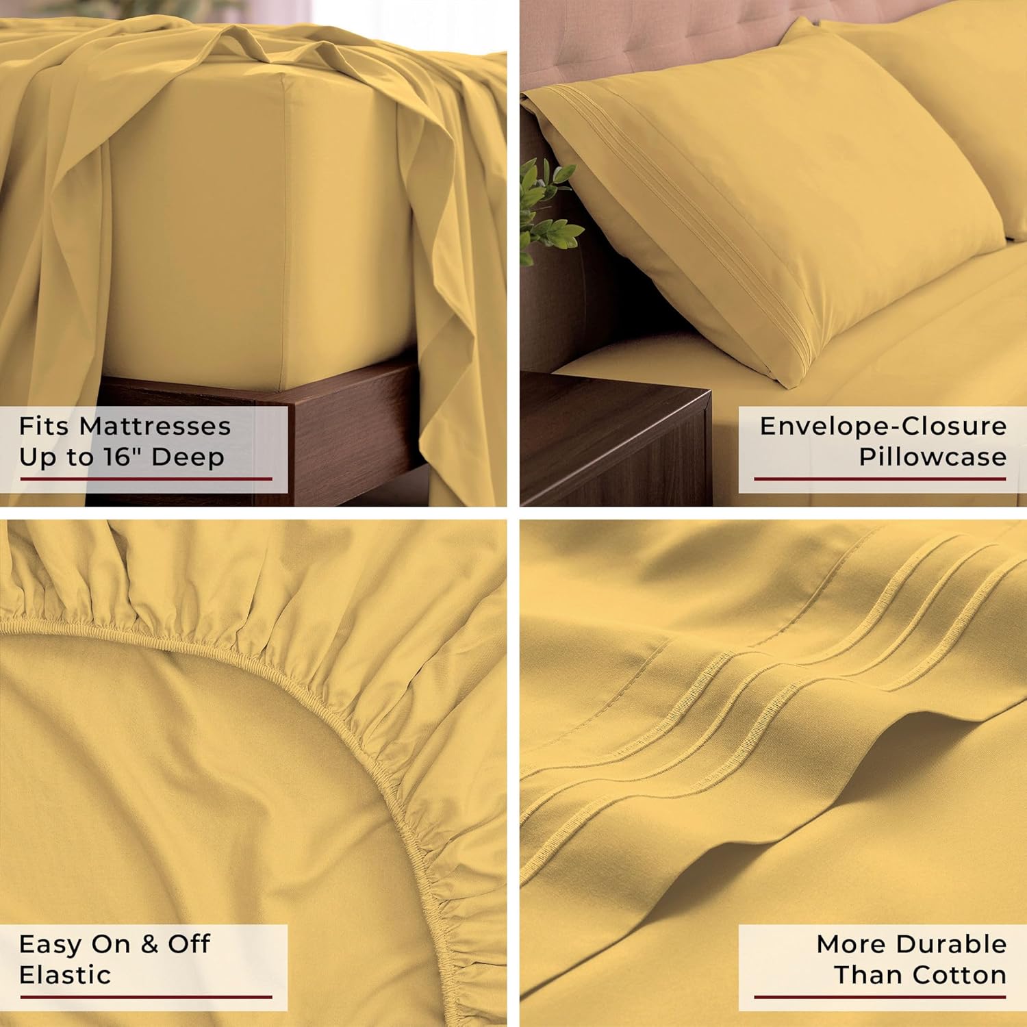 Mellanni California King Sheets Set - 4 PC Hotel Luxury Bedding | Extra Soft, Cooling, Wrinkle-Resistant (Cal King, Yellow)
