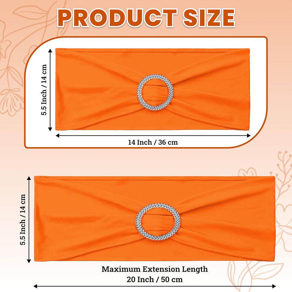 MDS Spandex Chair Sashes - Premium Stretch Covers with Buckle Slider | Fits Most Dining Chairs - Orange (Pack of 50)