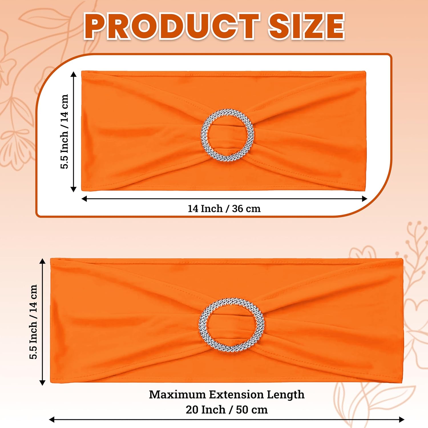 MDS Spandex Chair Sashes - Pack of 200 Universal Stretch Bands with Buckle Slider for Wedding Decor | Orange