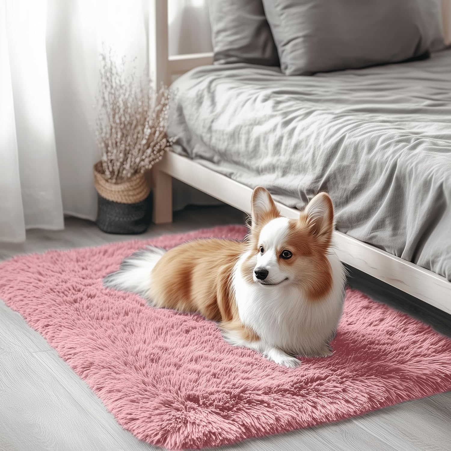 OLANLY Small Bedside Rug - Soft Fluffy Shaggy Throw Rug for Bedroom & Living Room | Pale Pink