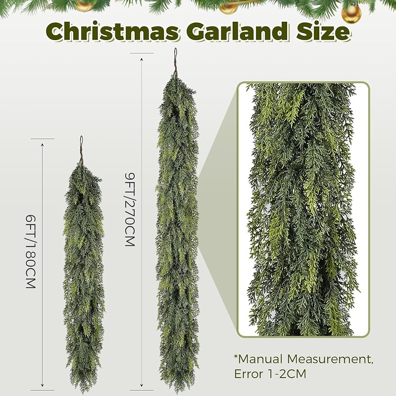 2 x 9FT Cedar Garland – Real-Touch Greenery for Mantle Decor (Variation of THIS listing: 2+9FT)