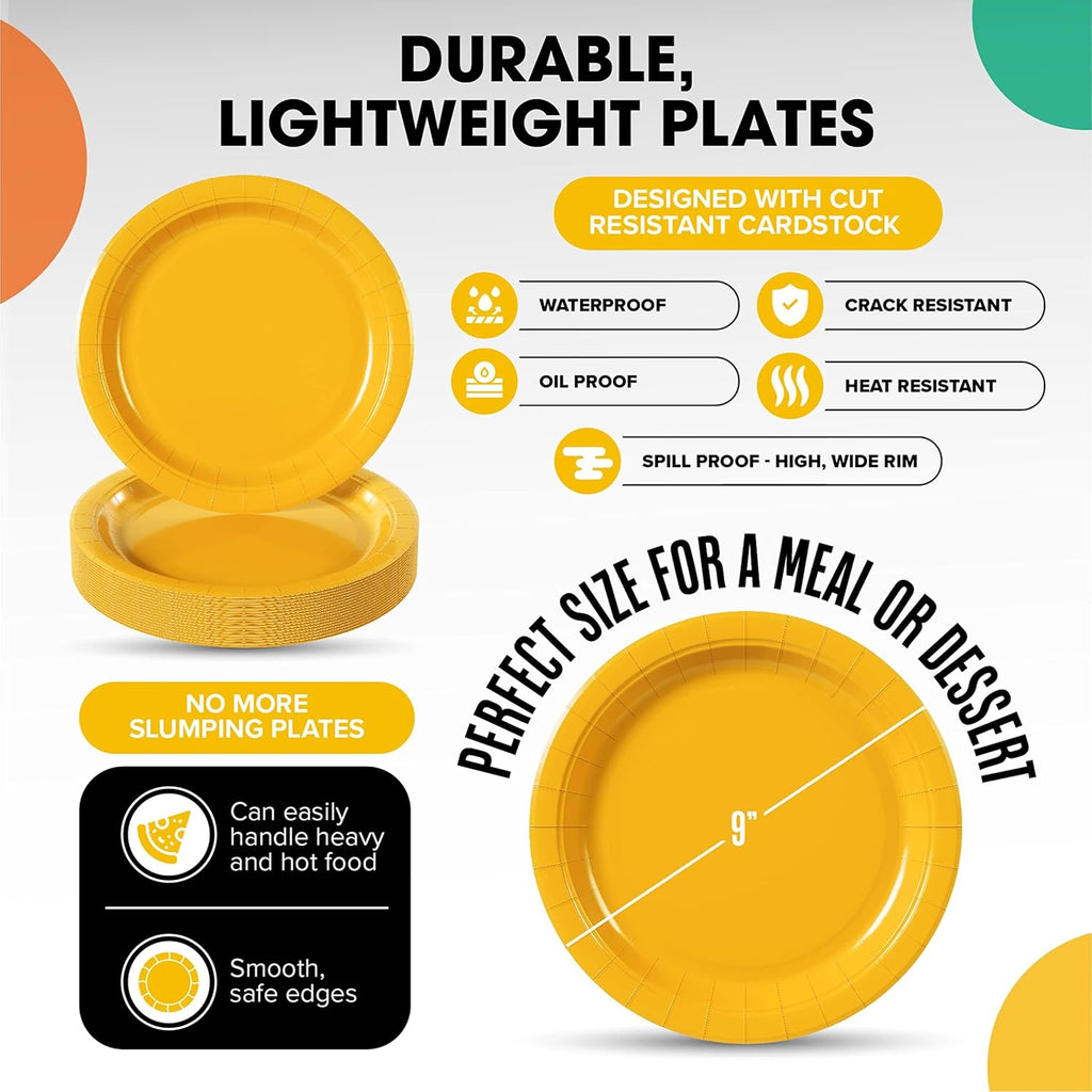 Regine Switzerland Heavy-Duty Yellow Disposable Paper Plates - 9 Inch, 100 Pcs for Parties & Events