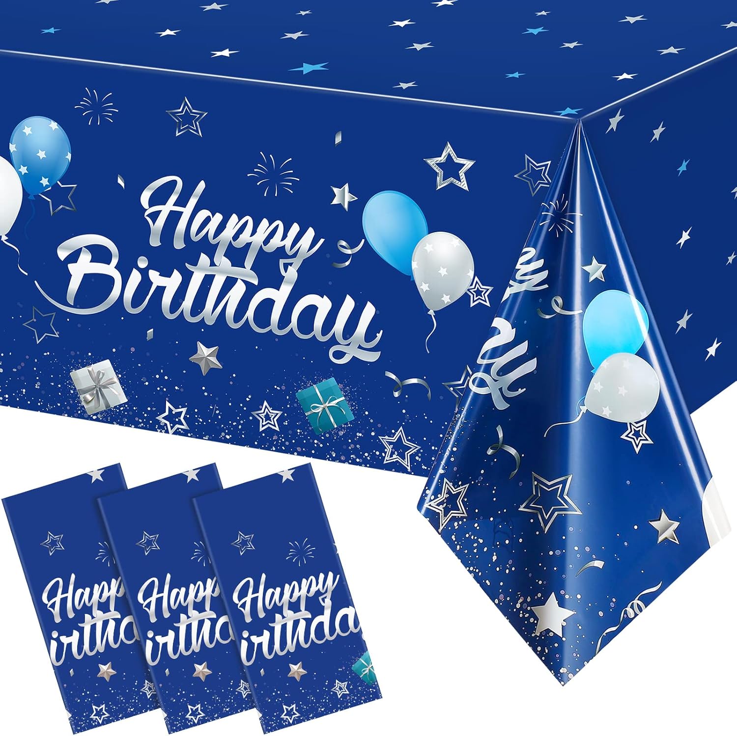 Tegeme Navy Blue Tablecloths - Starry Confetti Design for Kids' Birthday Parties | 3-Pack