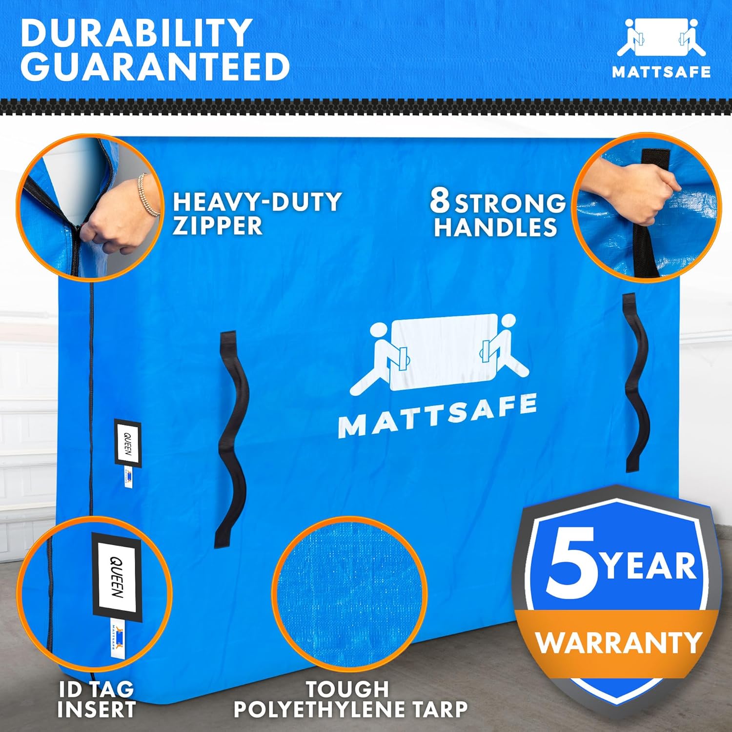 Nordic Elk Mattress Bags - Heavy Duty Queen Size Moving & Storage Cover with 8 Sturdy Handles & Strong Zipper