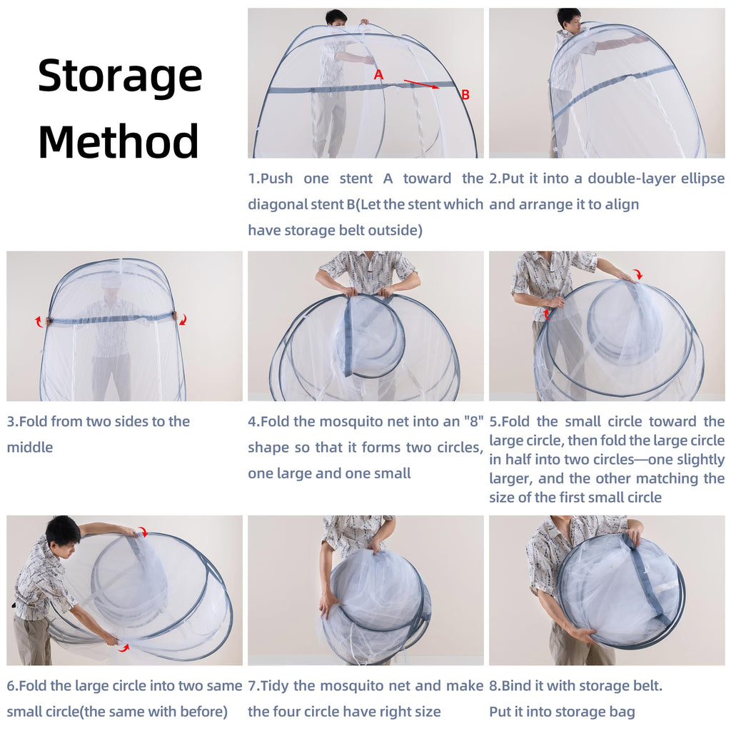 Pop-Up Mosquito Net Tent for Bed, Portable Folding Design Camping Travel Mosquito Tent with Net Bottom for Baby Adults, Easy to Install and Wash for Queen Size Bed 79 x 59 x 59 inch