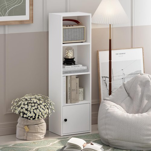 Furinno Luder Bookcase - Stylish White Shelf with 1 Door Storage Cabinet for Organized Living