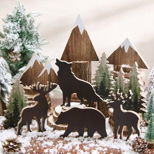 DoubleFill Wooden Forest Animals Decor - 10 Pcs Rustic Bear & Pine Tree Signs for Cabin & Home Office