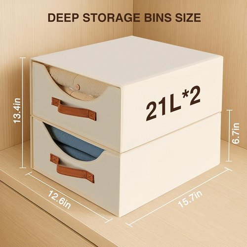 Homsorout Large Fabric Storage Bins - Collapsible Closet Organizers with Drawers | 4 Pack in Beige