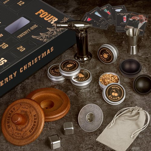 Whiskey Advent Calendar 2025 for Men, 24-Day Bourbon Smoker Infuser Kit for Cocktail and whisky Lovers, Perfect Christmas and Holiday Gift for Husband, Dad, Boyfriend, Him(NO BUTANE,GLASS)
