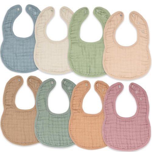 Comfy Cubs Muslin Bibs - Soft, Highly Absorbent Baby Bibs | Pack of 8, Adjustable Snaps, Colorful Designs