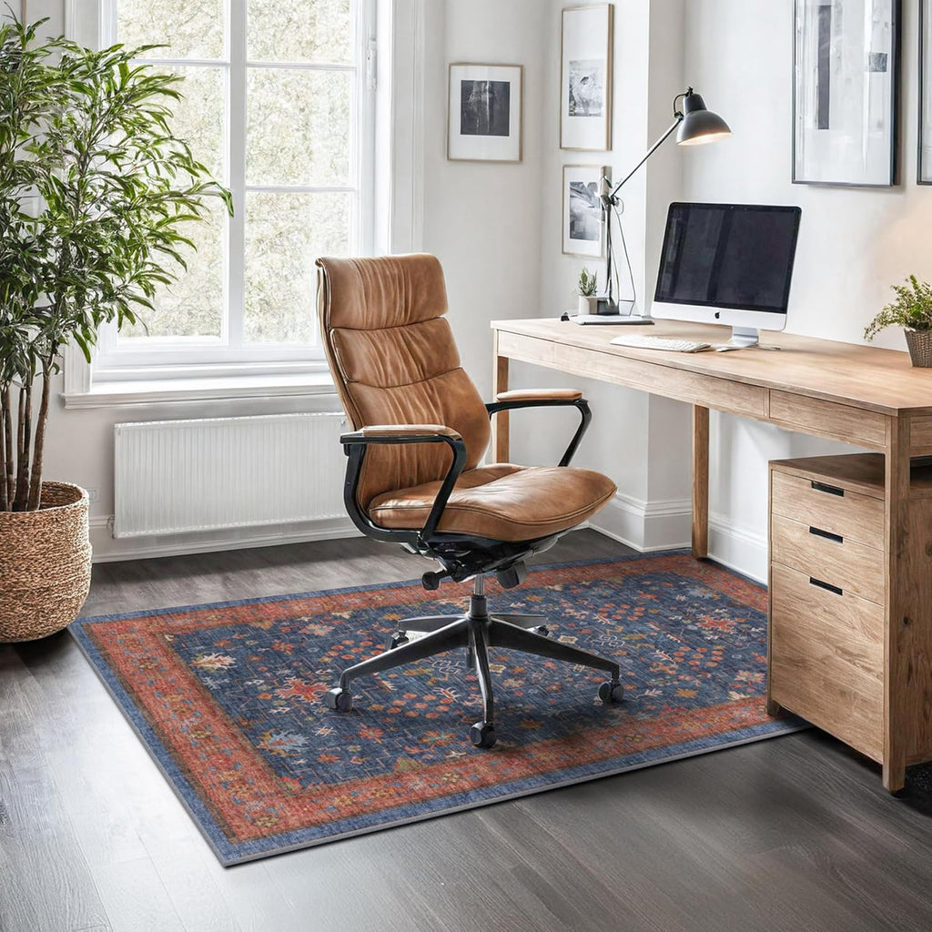 Skiennix Washable Kitchen Rugs - Stain Resistant Non-Slip Area Rug for Entryway | 3x4 Navy Blue