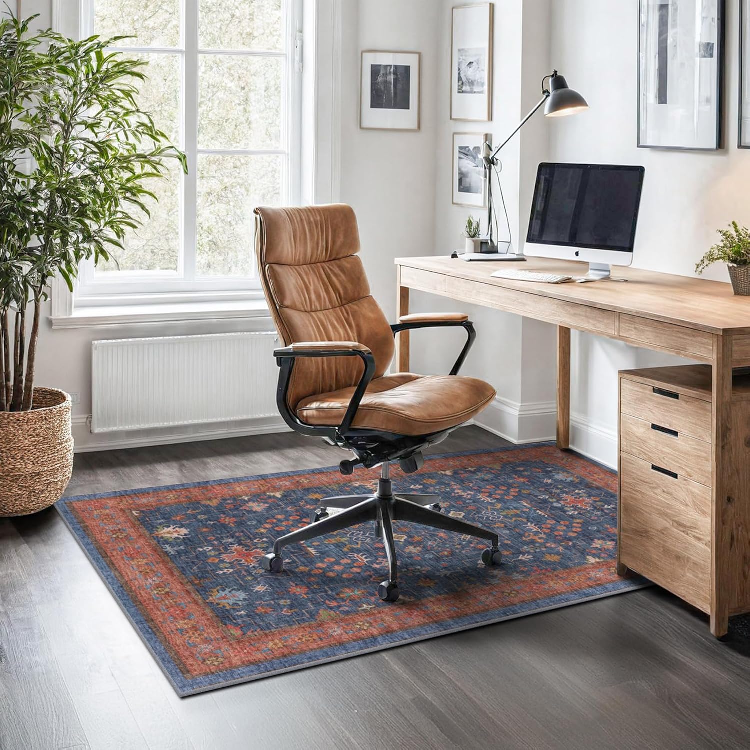 Skiennix Washable Kitchen Rugs - Stain Resistant Non-Slip Area Rug for Entryway | 3x4 Navy Blue