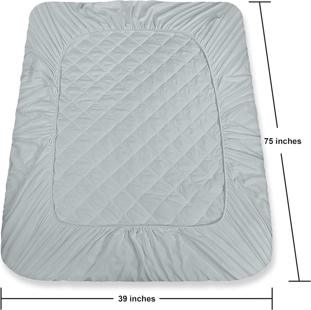 Utopia Bedding Quilted Fitted Mattress Pad - Twin Size Deep Pocket Protector | Machine Washable Light Grey