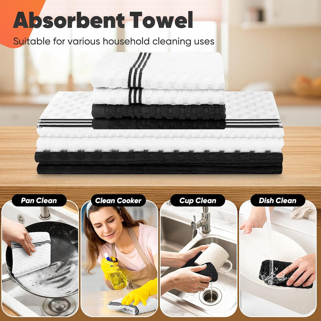 Skiennix Oven Mitts Set - 500°F Heat Resistant Gloves with Silicone Grip & Kitchen Towels | 2 Gloves, 2 Potholders, 4 Towels