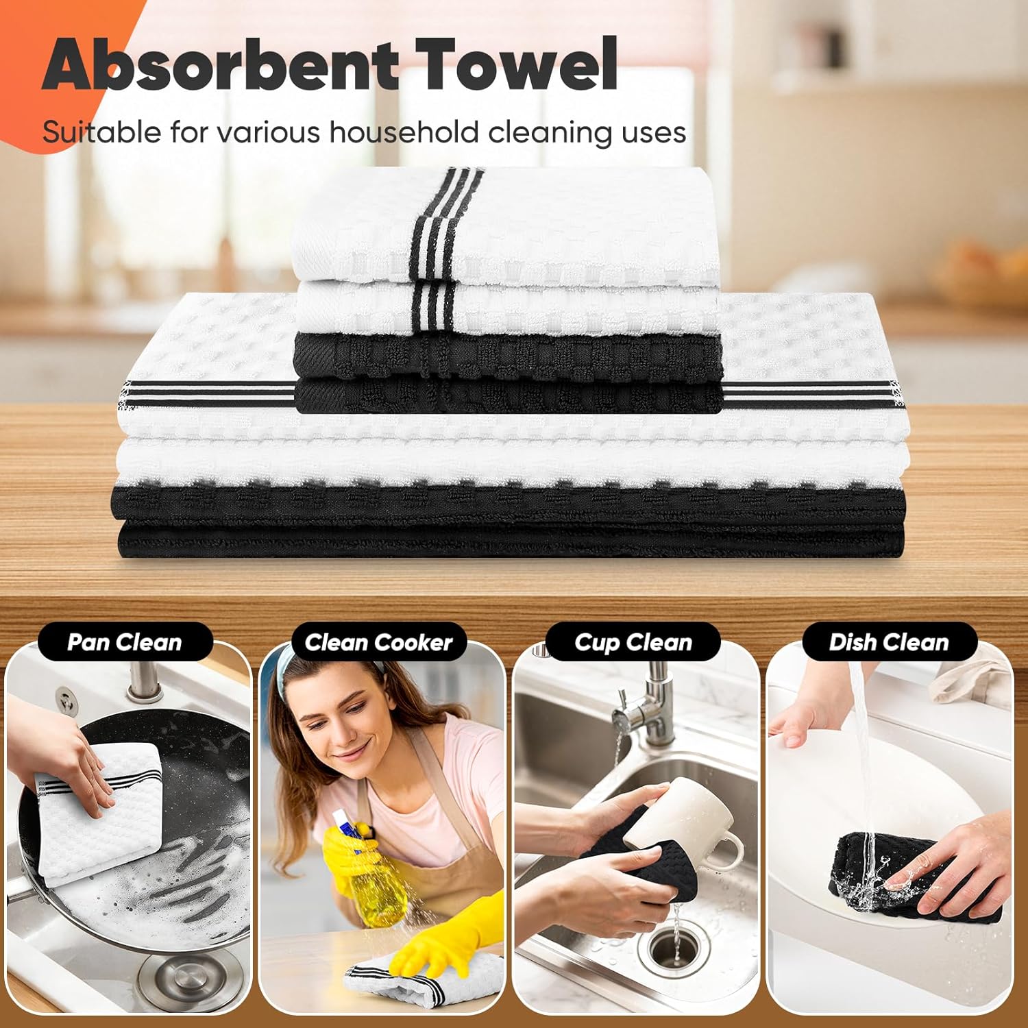 Skiennix Oven Mitts Set - 500°F Heat Resistant Gloves with Silicone Grip & Kitchen Towels | 2 Gloves, 2 Potholders, 4 Towels