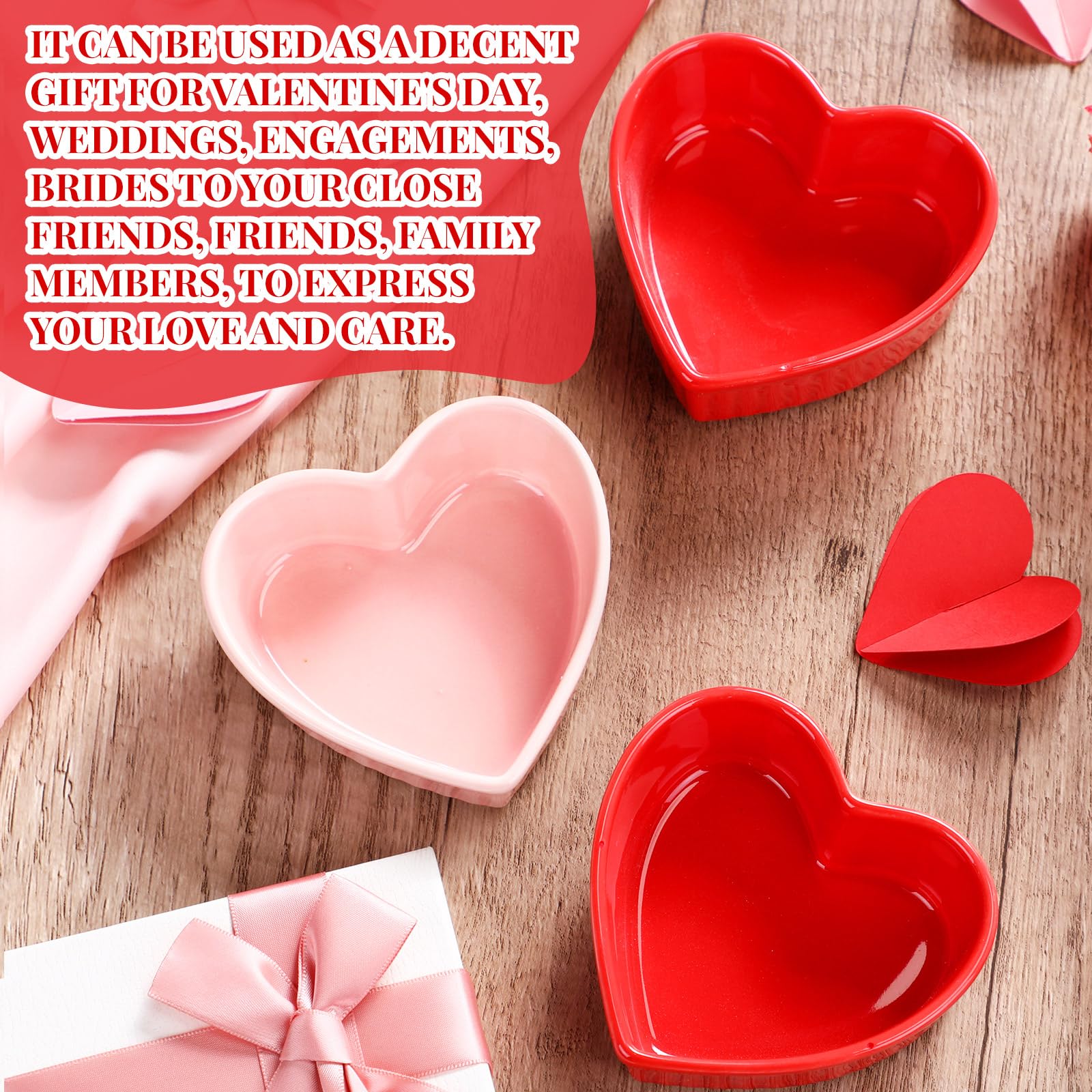 Reallnaive 8 Pcs Heart Shaped Ramekin Creme Brulee Ramekins Oven Safe 3.54 x 3.54 x 1.57 Inch Heart Shaped Bowl Small Baking Ceramic Ramekins Dishes for Souffle Snacks Quiche Sauces(Pink and Red)