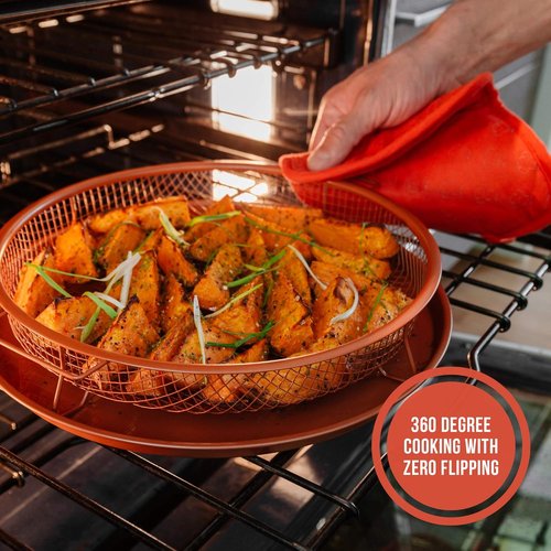 Chef Pomodoro Crisper Basket & Tray Set | 2-Piece Oil-Free Cookware for Oven & Air Fryer, 12.2" (Copper)