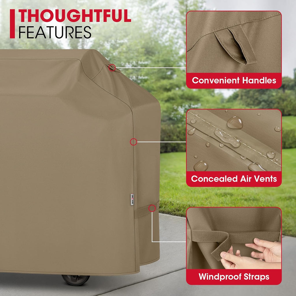 Unicook 55-Inch Heavy Duty Waterproof Grill Cover - All-Season Protection for Weber & Charbroil Grills | Neutral Taupe