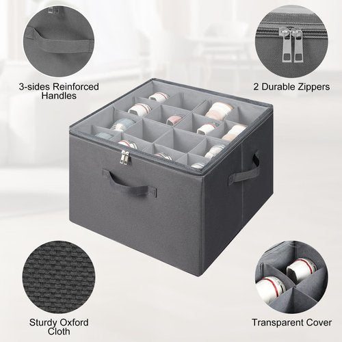 JeasEagn Fabric Shoe Organizer for Closet, Foldable Shoe Storage Bins with Clear Cover, Shoe Container with Adjustable Dividers, Fits up to 16 Pairs, Gray