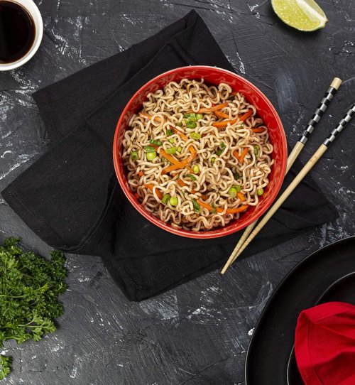 KooK Ramen Bowl - Large Ceramic Noodle Bowl Set | Microwave & Dishwasher Safe, 34 oz, Black/Red - Perfect for Ramen, Pho, Udon, Soba