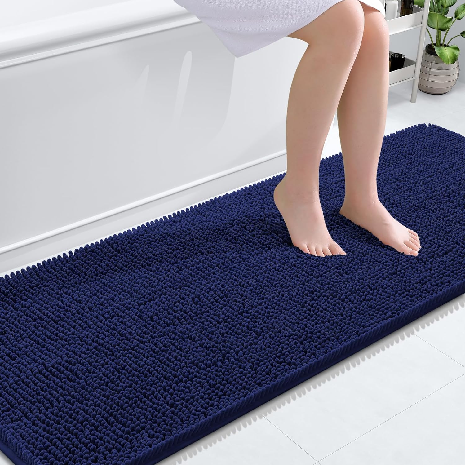 OLANLY Bathroom Runner Rug - Soft Absorbent Chenille with Rubber Backing | 70x24, Twilight Sapphire