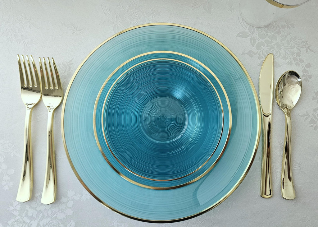 " OCCASIONS " 120 Plates Pack,(60 Guests) Premium Wedding Party Disposable Plastic Plates Set -60 x 10'' Dinner + 60 x 7'' Salad/Dessert (Belize, Aqua & Gold)