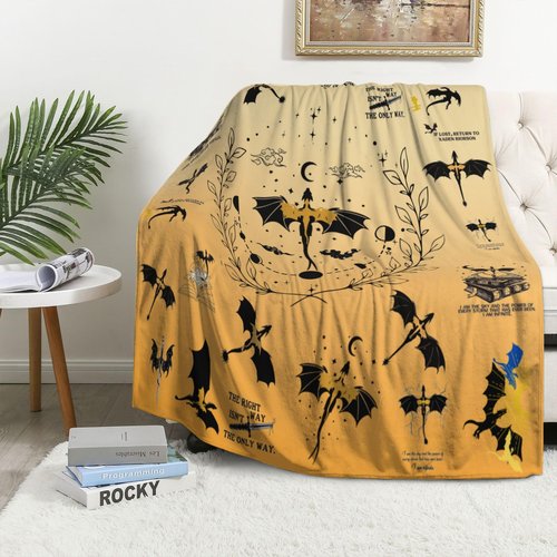 Hidykelsdey Fourth Dragon Wing Blanket Dragon Merch Gift for Teen Adult Kids Throw Blankets Book Lover Fashion Graphic Air Conditioner Blanket (Yellow, 50" L x 40" W)