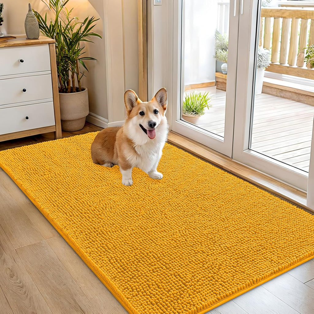 OLANLY Dog Door Mat - Absorbent Non-Slip Washable Doormat for Muddy Paws | 54x32 Golden Yellow