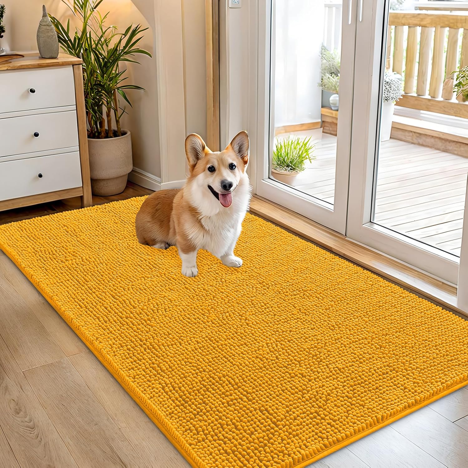 OLANLY Dog Door Mat - Absorbent Non-Slip Washable Doormat for Muddy Paws | 54x32 Golden Yellow