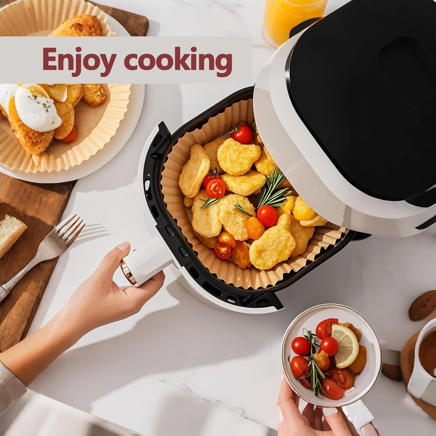 Skiennix 9-Inch Air Fryer Liners - 125 Pack Non-Stick Parchment Paper Sheets for Healthy Cooking