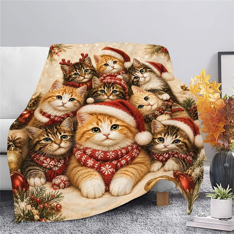 Christmas Cat Blanket 50x40 Cute Cats Throw - Kids Gift, Estused Variation: Cute Cat+50x40