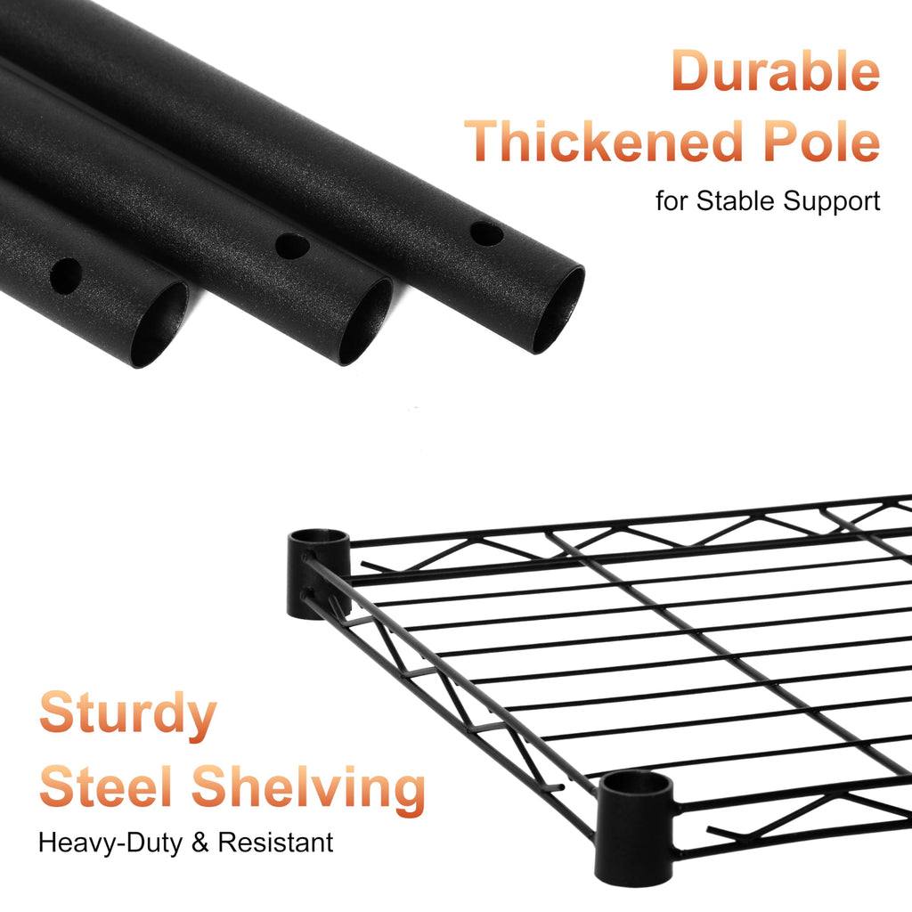 Whitmor 3 Tier Storage Shelves, Heavy Duty Metal Shelving, 400 lbs Capacity per Shelf, 1200 lbs Total, Easy Assembly for Kitchen, Garage, Plant, 18" L x 12" W x 26.4" H, Black