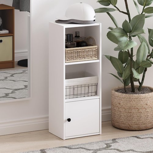 Furinno LUDER 3-Tier Modern Bookshelf - Stylish Bookcase with Storage Cabinet | White, 9.3 x 12 x 31.5