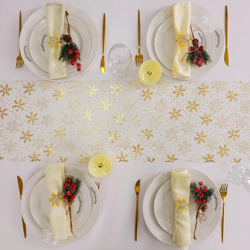 Gold Snowflake Table Runner 49 ft - Sparkly Christmas Decor (Variation: Gold Snowflake+49FT)