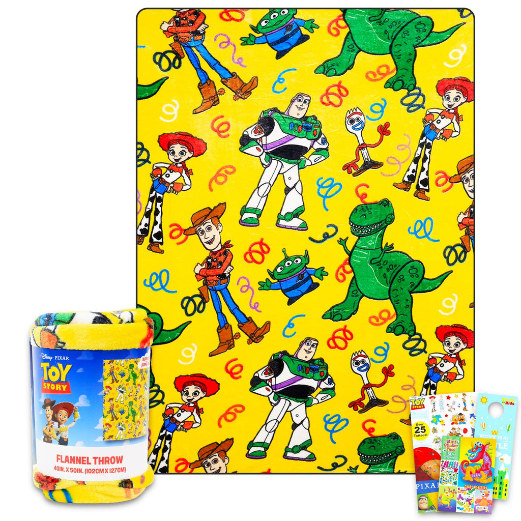 Toy Story Fleece Blanket Set - Bundle with Soft Blanket Plus Tattoos, More for Kids, Adults, Children | Cozy Toy Story Fleece Blanket 40" x 50