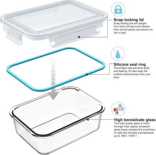 AILTEC Glass Food Storage Containers - 18-Piece Meal Prep Set | BPA-Free & Leak-Proof Design